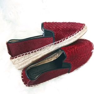 ZARA Burgundy Ponyhair Espadrilles Sneaker Loafers 7.5 Pony Hair Calf Snake